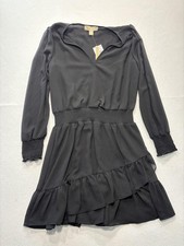 Michael Michael Kors Dress Womens M Black Chiffon Wrap Smocked Ruffle Lined
