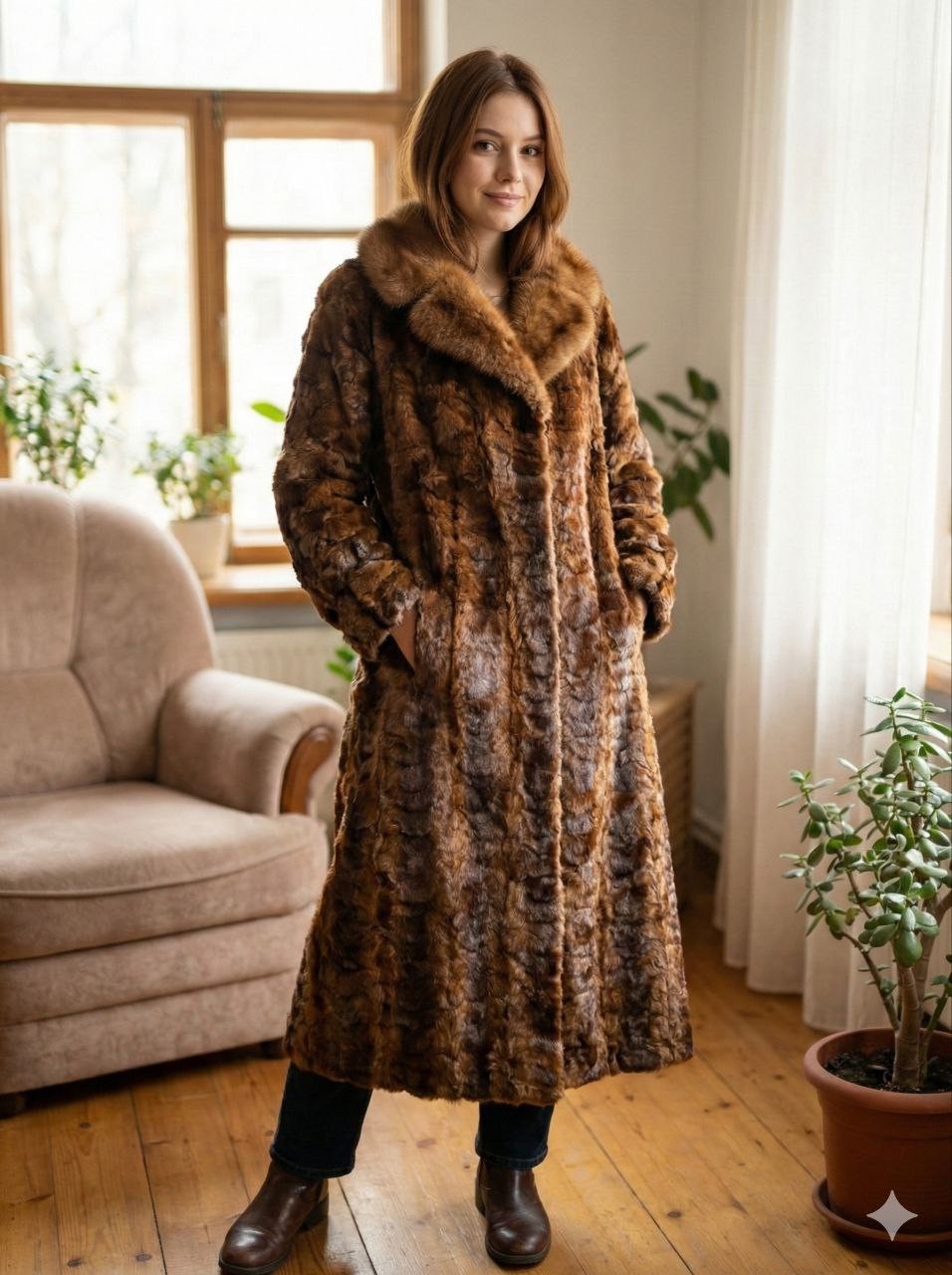 luxurious vintage Stunning 1990 Royal women's fur coat made of natural mink fur