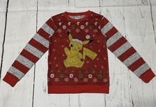 Pok mon kids boys L red Pikachu long sleeve pullover Christmas holiday sweater