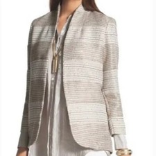 CHICO'S Cream Beige Gold Sequin Open-Front Blazer Jacket 2 L/12