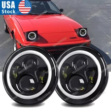 For Mazda RX-7 1979-1985 Pair 7" LED Headlight Hi-Lo Beam DRL Angel Eyes Lamp
