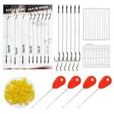 130Pcs Carp Fishing Hair Rigs Kit 24 Carbon Steel Curved Shank Barb Hooks 100