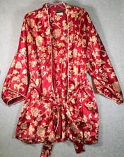 Vintage NATORI Saks 5th Ave Womens Small Red Floral Slip Nightgown  Robe Set