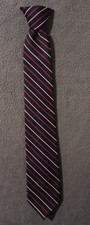Men's Navy Blue Red White Striped Clip On Tie 17x3in