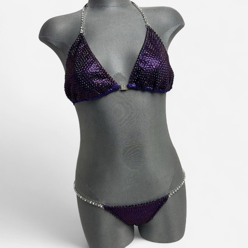 Angel Competition NPC/IFBB Bikini Suit Purple Crystal + Carrycase Rhinestone