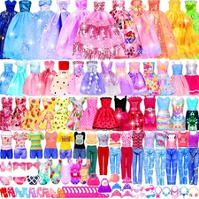 195 Pcs Doll Clothes and Accessories Kit Include Princess Gowns Fashion Skirt