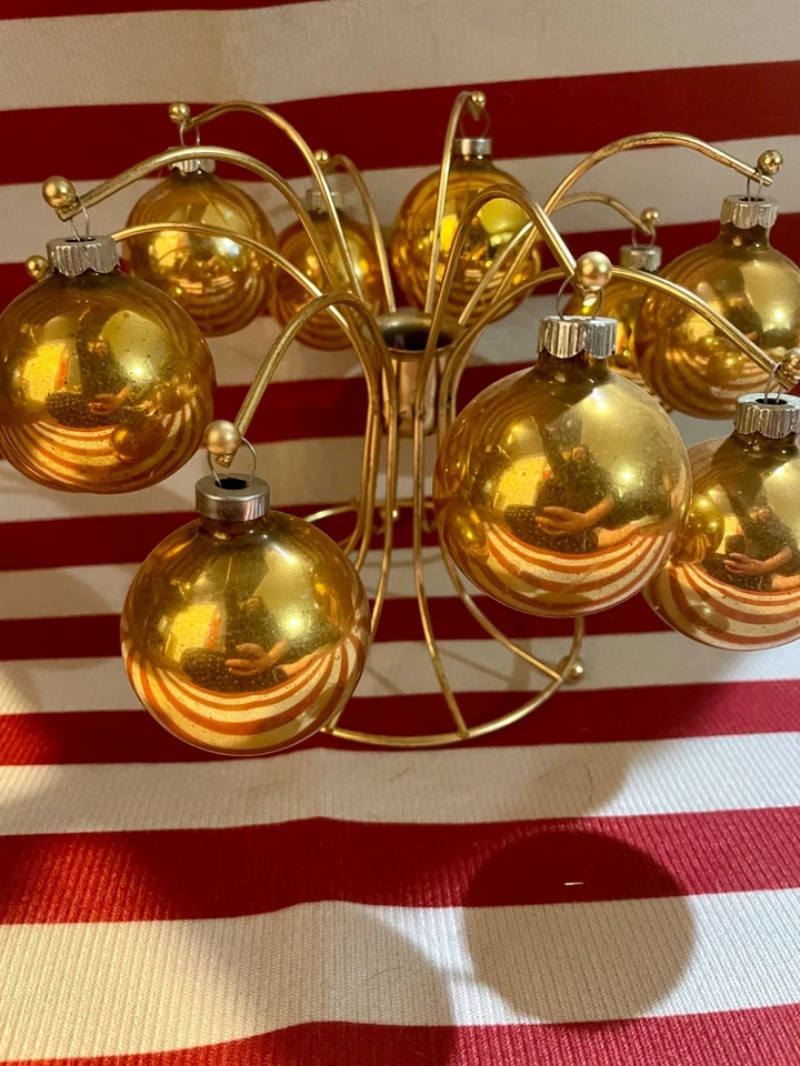 Vtg Shiny Brite Candelabra Gold Glass Christmas Tree Ornaments Centerpiece - Image 3 of 4