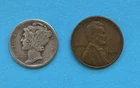 1944 D Mercury Silver Dime 10C & 1944 D Lincoln Penny 1C (2 pc) - Circulated WW2