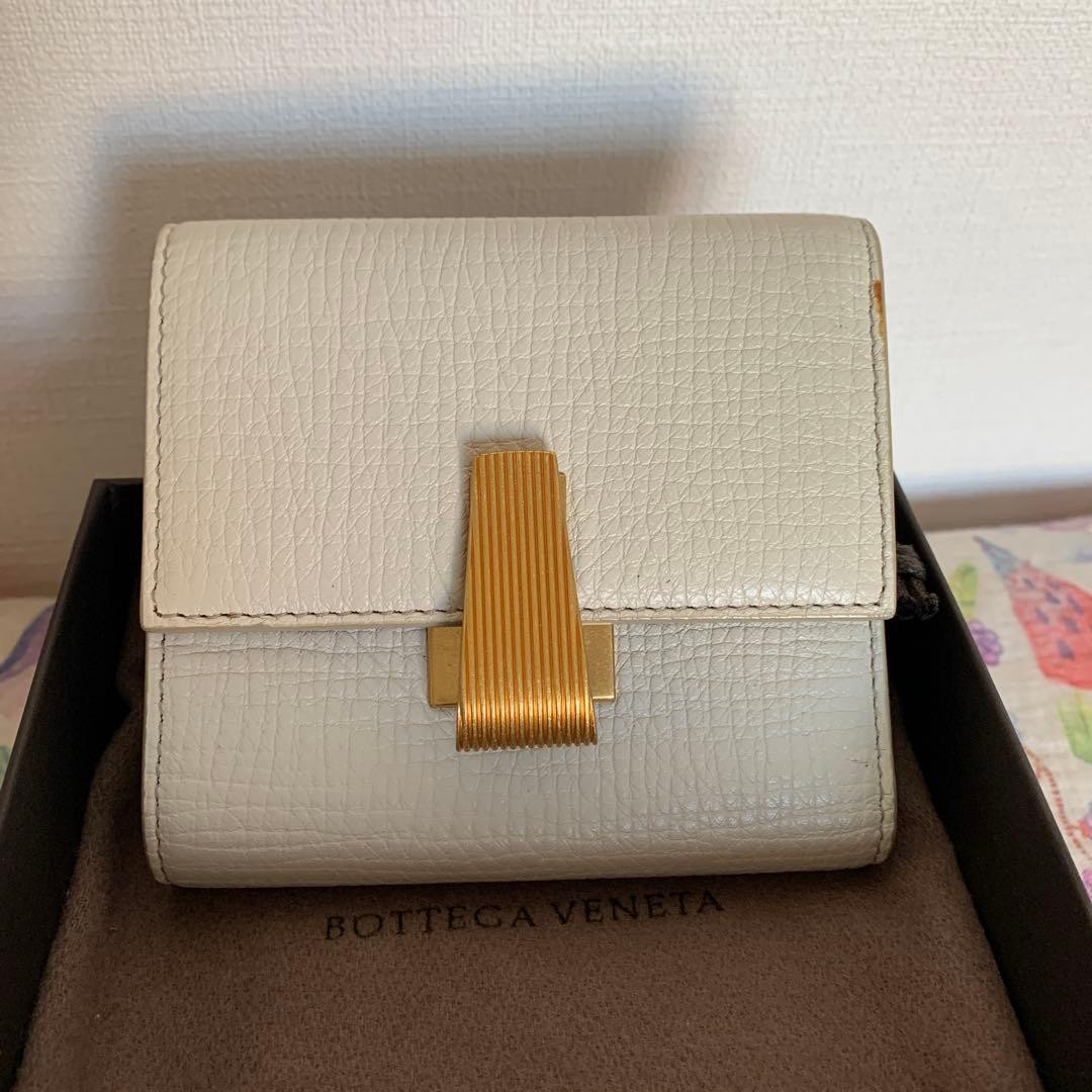 Bottega Veneta Palmetto Tri-Fold Wallet Off-White Leather Excellent Condition J thumbnail 2