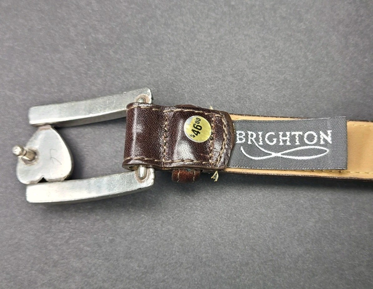 Vtg Brighton Belt Sz 32 M/L Woven Leather Silver Heart  display picture 2