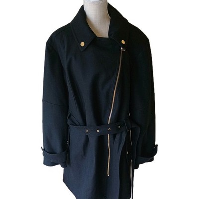 Michael Kors Women Belted Front-Zip Trench Coat Black Size 24W