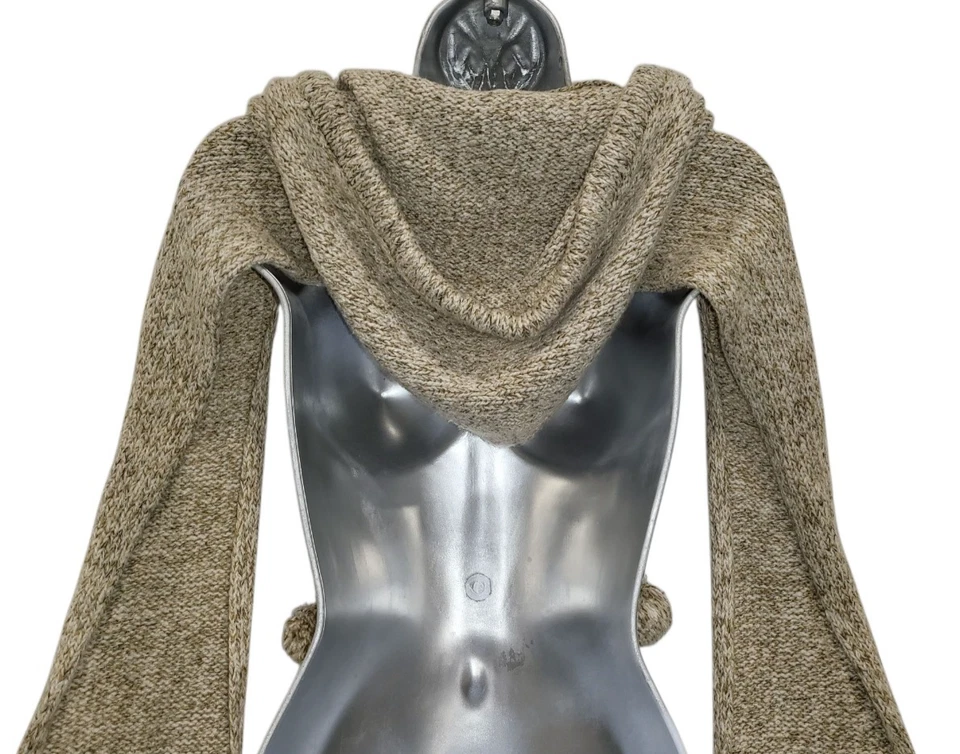 HANDCRAFTED Womens Two Tone Beige Knit HOODED Shoulder Shawl w POCKETS One Size - Image 4 of 4