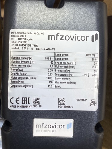 MFZ OVITOR STA 1-13-15KU 480V/60Hz 3Ph STA 1 Sectional door motor Operator New - Picture 2 of 11
