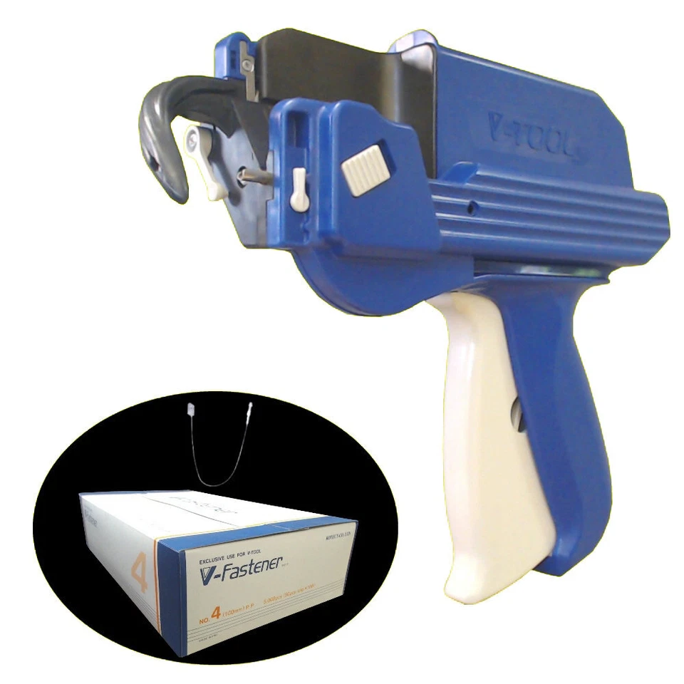 GEBAR E-Set86= V-TOOL Etikettierpistole plus 5.000 Sicherheitsfäden 100mm V-Fastener