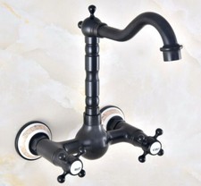 Oil Rubbed Bronze Dual Handles Wall Mount Sink Faucet Bath Basin Mixer Tap
