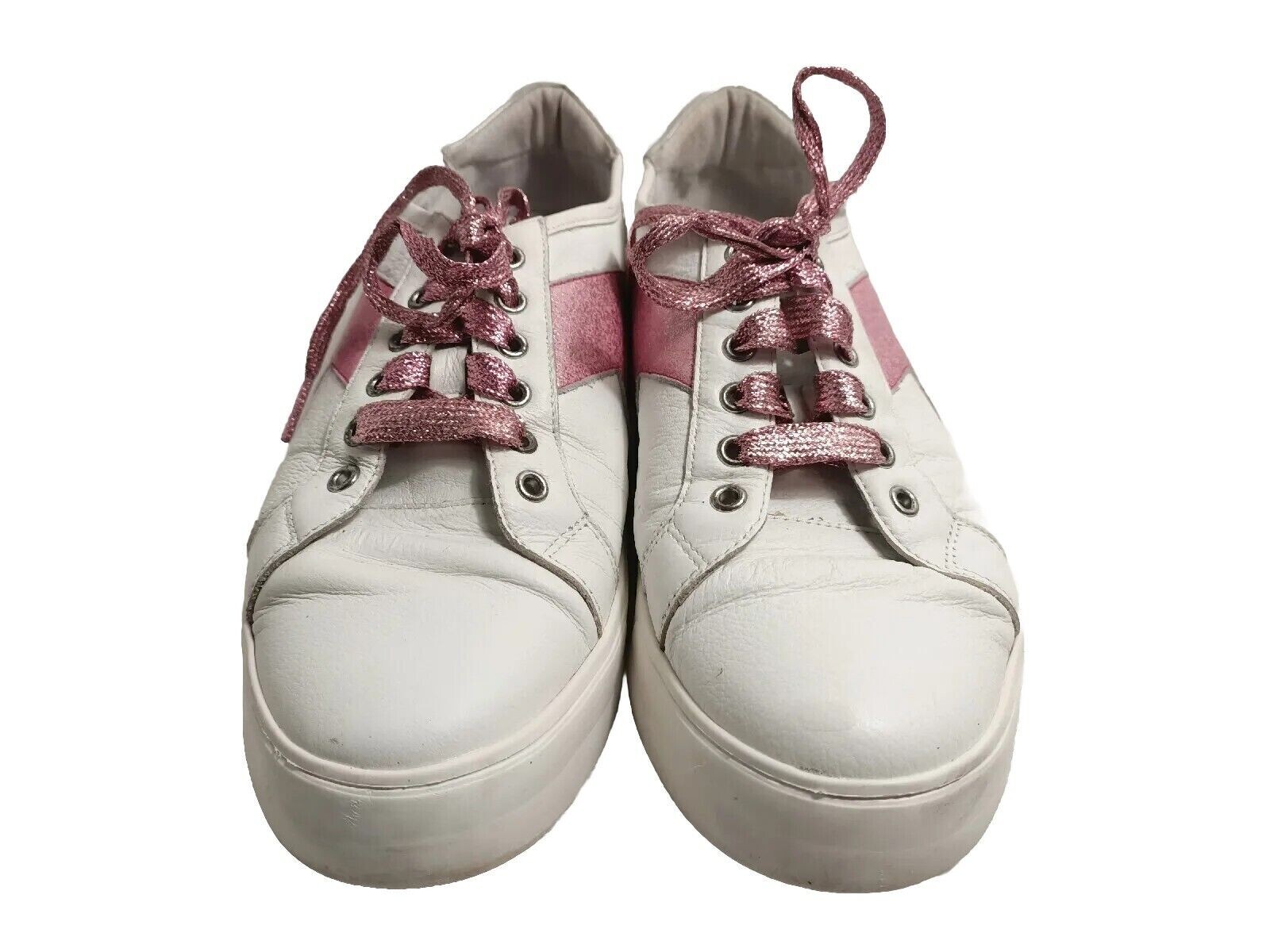 Ziera Size 41W/10.5W leather white and pink rounded toe sneakers shoes eBay