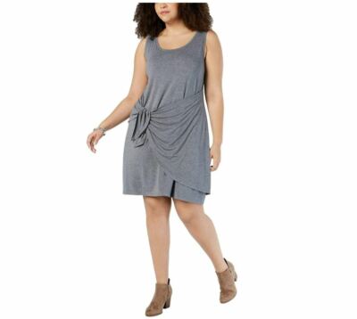 Style & Co Womens Plus 0X Gray Sleeveless Tie Front Tank Fit Flare Dress NWT