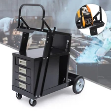 Welding Welder Cart MIG TIG ARC Plasma Cutter Tool Tank Storage 4 Drawer Cabinet