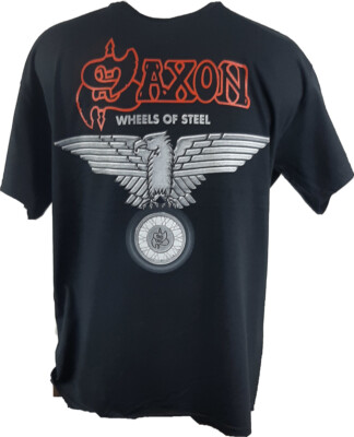 Saxon - Wheels Of Steel Red Logo Band T-Shirt Official Merch