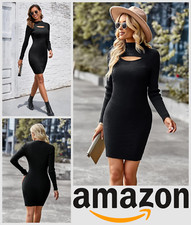 Womens Ladies Jumper Dress Size S Long Sleeves Pullover High Neck Pull On Sexy
