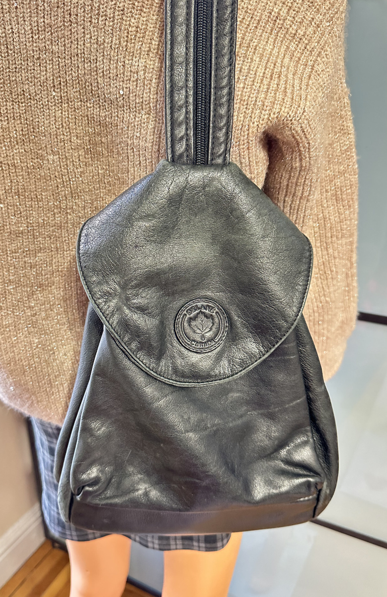 DELANE Canada Black Luxurious Leather Backpack Bag Purse Handbag