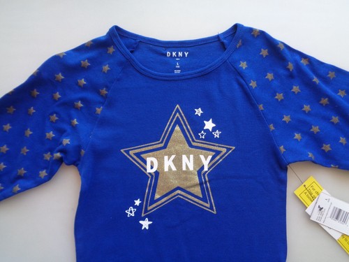 DKNY Pajama Set Top Pants Blue Gold Stars Glitter 12 Tight Fit Big Girl L Large - Picture 4 of 19