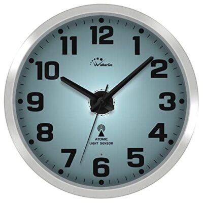 WallarGe Atomic Wall Clock with Night Light - Silent Lighted up Wall Clock 