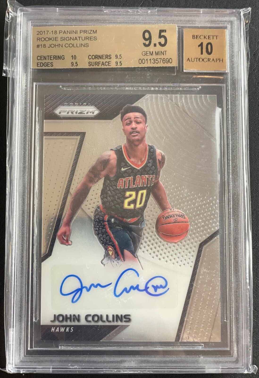 John Collins BGS 9.5 GEM MINT 2017-18 Panini Prizm Rookie Signatures Auto RC