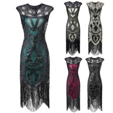 1920s Vintage Sequins Dress Flapper Great Gatsby Fringed Cocktail Party INSPIRED