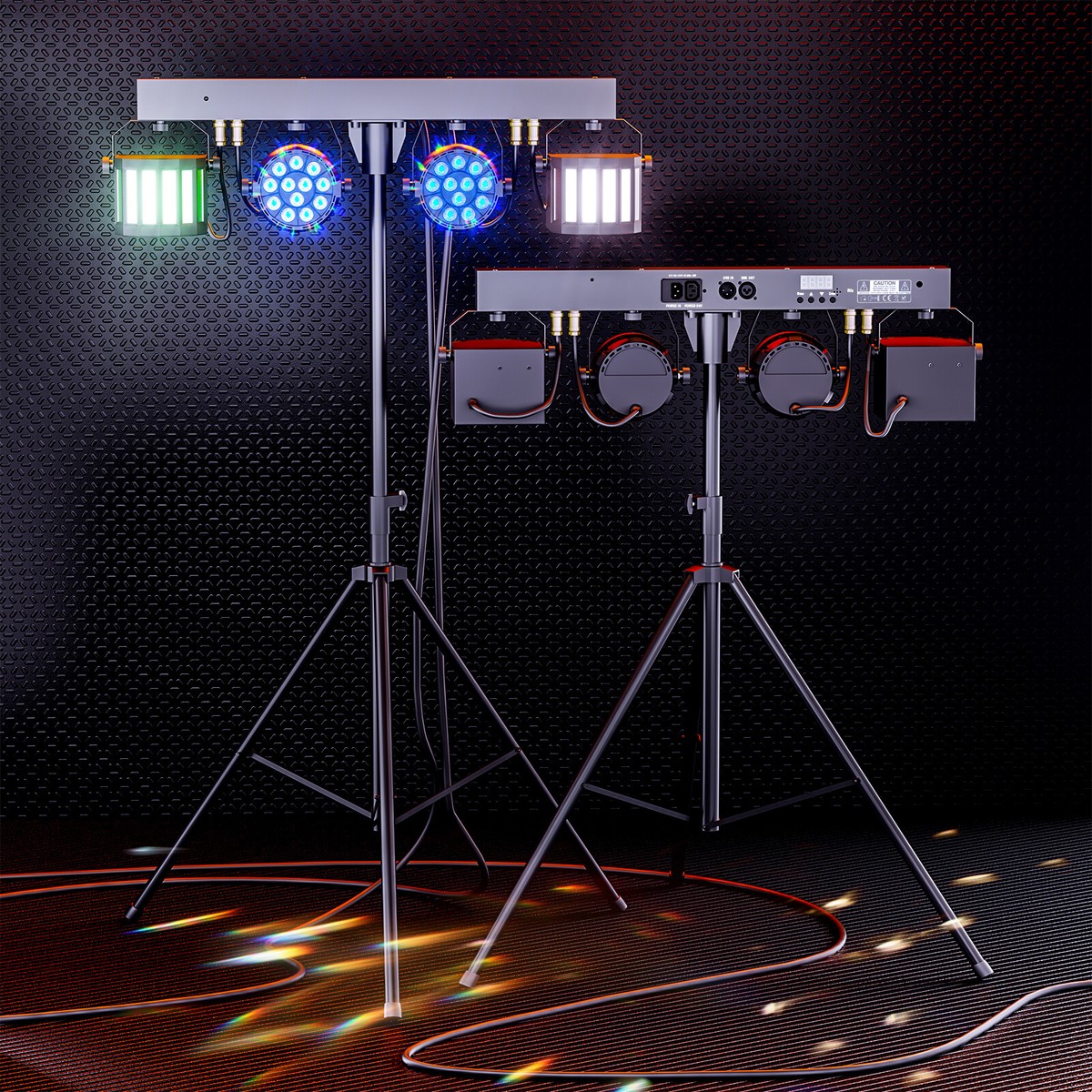 Complete Professional 4-Par Stage LEDs Lights DJ Band Wash DMX