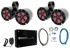 2 Rockville RKL80MB Dual 8" Marine Black Wakeboard LED Speakers Amplifier Wires