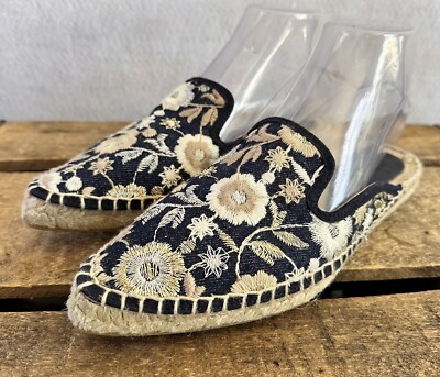 Embroidered Blue Espadrilles Shoes Mules Boho Sz EU 36 US 5.5 Summer