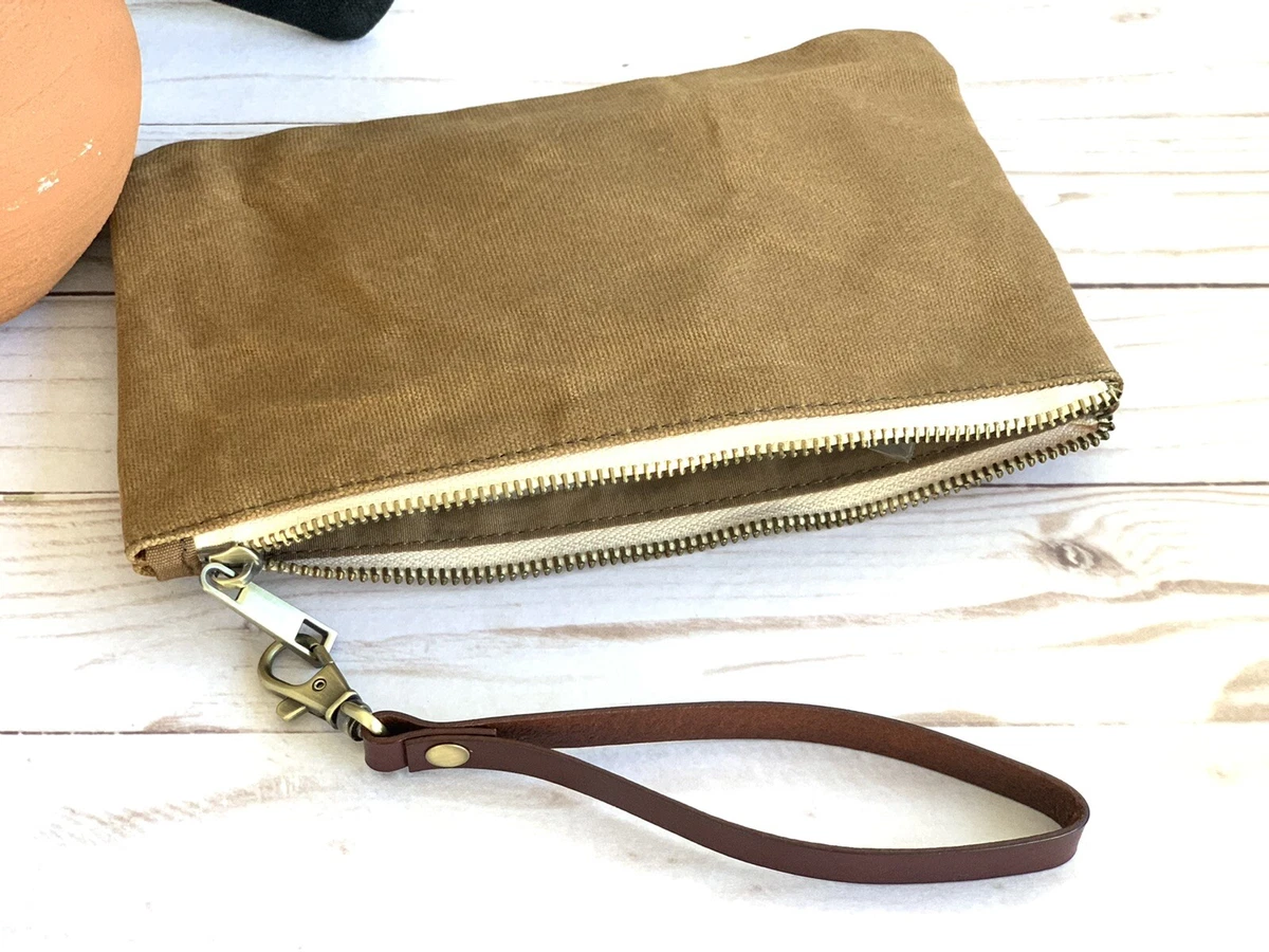 Waxed Canvas Pouch With Wristlets Heavy Duty Waxed Canvas Zipper Pouch Tool  bag