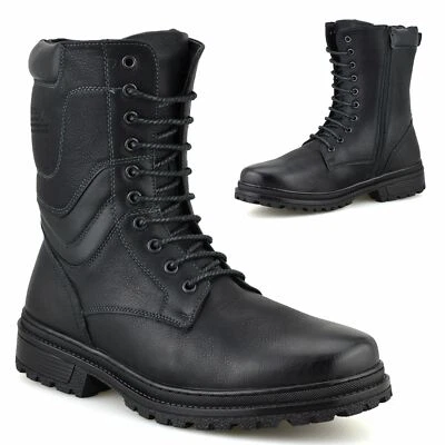 TUOLUO Herren warmes Fell Reißverschluss Militär Kampf Gehen Arbeit Stiefelette Biker Stiefeletten Schuhe Größe