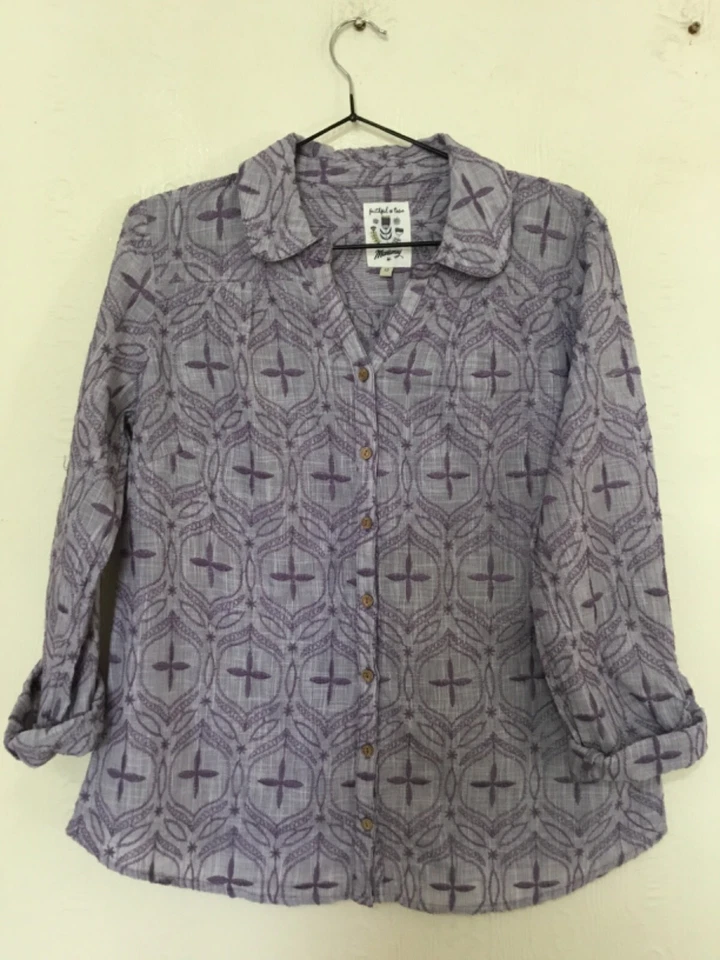 Mantaray Faithful & True Lavender Cotton Blouse size 12 - Image 4 of 4