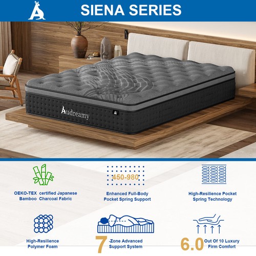 Audreamy Siena Mattress 35cm Bamboo Charcoal Fabric Euro Top Zone Pocket Spring - Picture 2 of 81