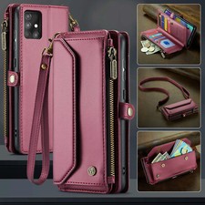 For Samsung A13 A14 A15 A55 A54 Zipper Wallet Leather Phone Stand Flip Hard Case