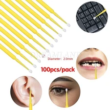 100Pcs Dental Swabs Disposable small Applicator Brush Stick 2.0mm yellow in USA