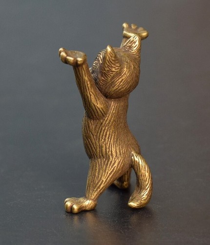 Hot Brass Cat Animal Statue Small Sculpture Tabletop Figurine Home Decor Gifts - Picture 8 of 10