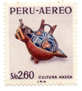 Ancient Ceramic Nazca Culture, Peruvian Art, S/.2.60, Perú 1968, accept offers
