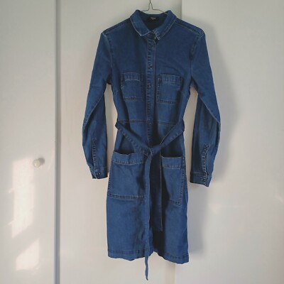 Womens MATALAN Navy Dark Wash Denim Midi Dress with Belt UK UK