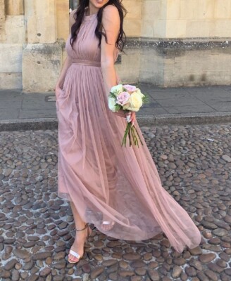 brown dress halter DOLLY Elegant Brown Halter Neck Loose High Waist Pleated Resort Dress-VEe M / Brown main image 1