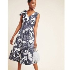 Anthropologie Hope For Flowers Hermosa Midi Dress Gray Black Size 10