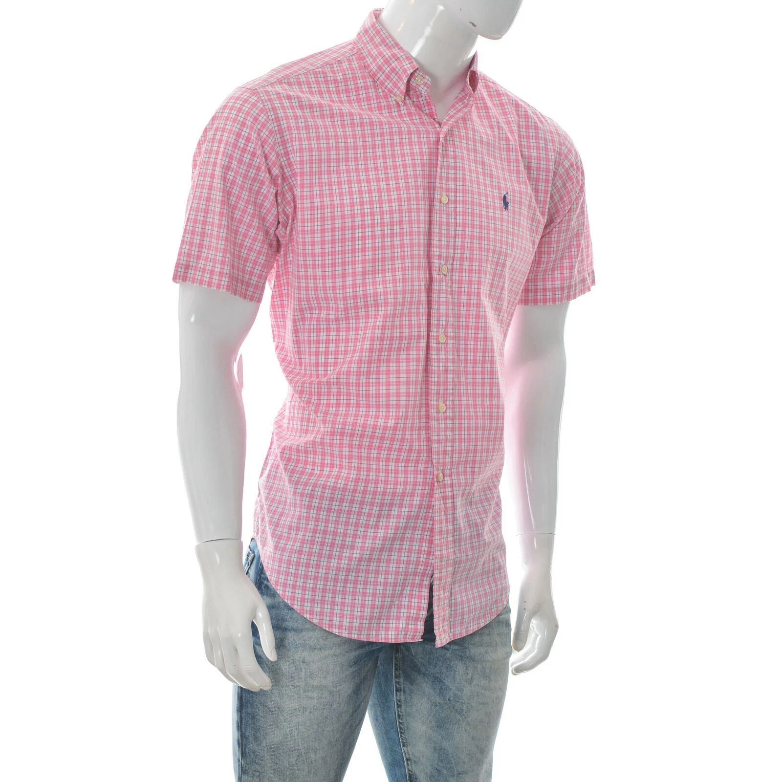 Ralph Lauren Polo Yarmouth 100% Cotton Men's Shirt Short Sleeve Plaid Size 39