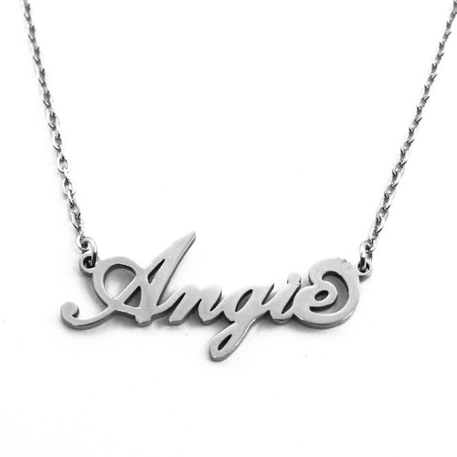Angie Italic Silver Tone Name Necklace 
