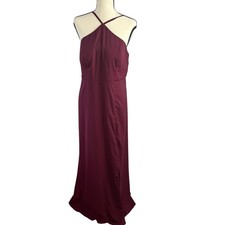 Azazie Burgundy Satin Formal Gown Size C Fits Women's Large Bridesmaid Dress
