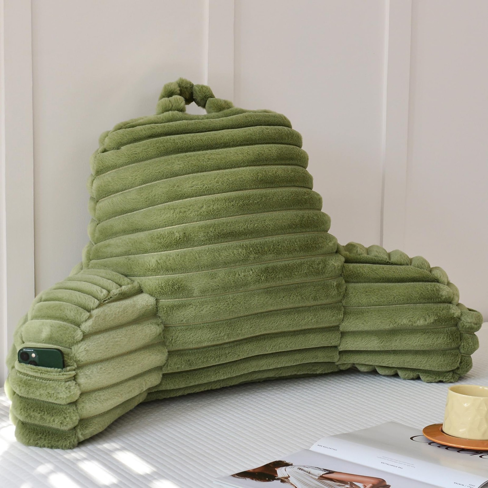 Large Reading Pillow for Adults with Back Support and Pocket