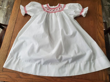 Strasburg White Red 18 Months Toddler Smocked Long Dress Short Puffy Sleeve