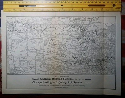 ~1906 Antique Train Map  GREAT NORTHERN RAILROAD SYSTEM All Routes Lines 9''x12''