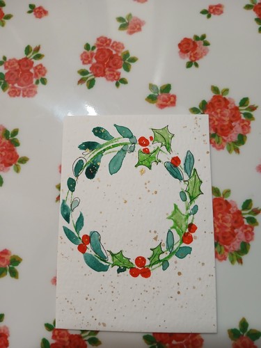 Aceo Christmas Wreath Original Watercolor Painting Winter Holiday Art ATC